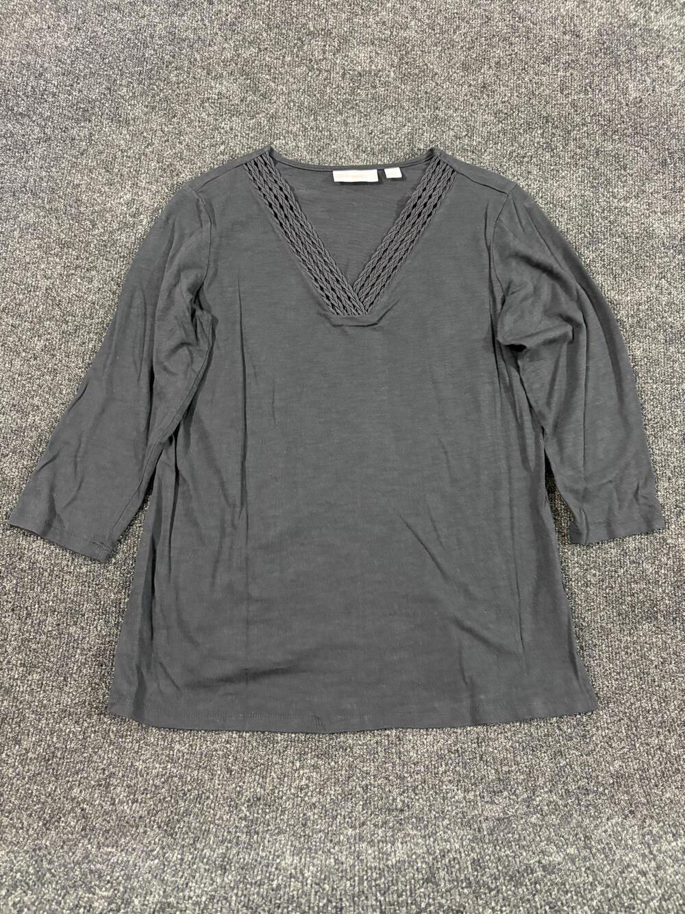 Belle By Kim Gravel Shirt Womens S Gray V Neck 3/4 Sleeve Tunic Knit Top